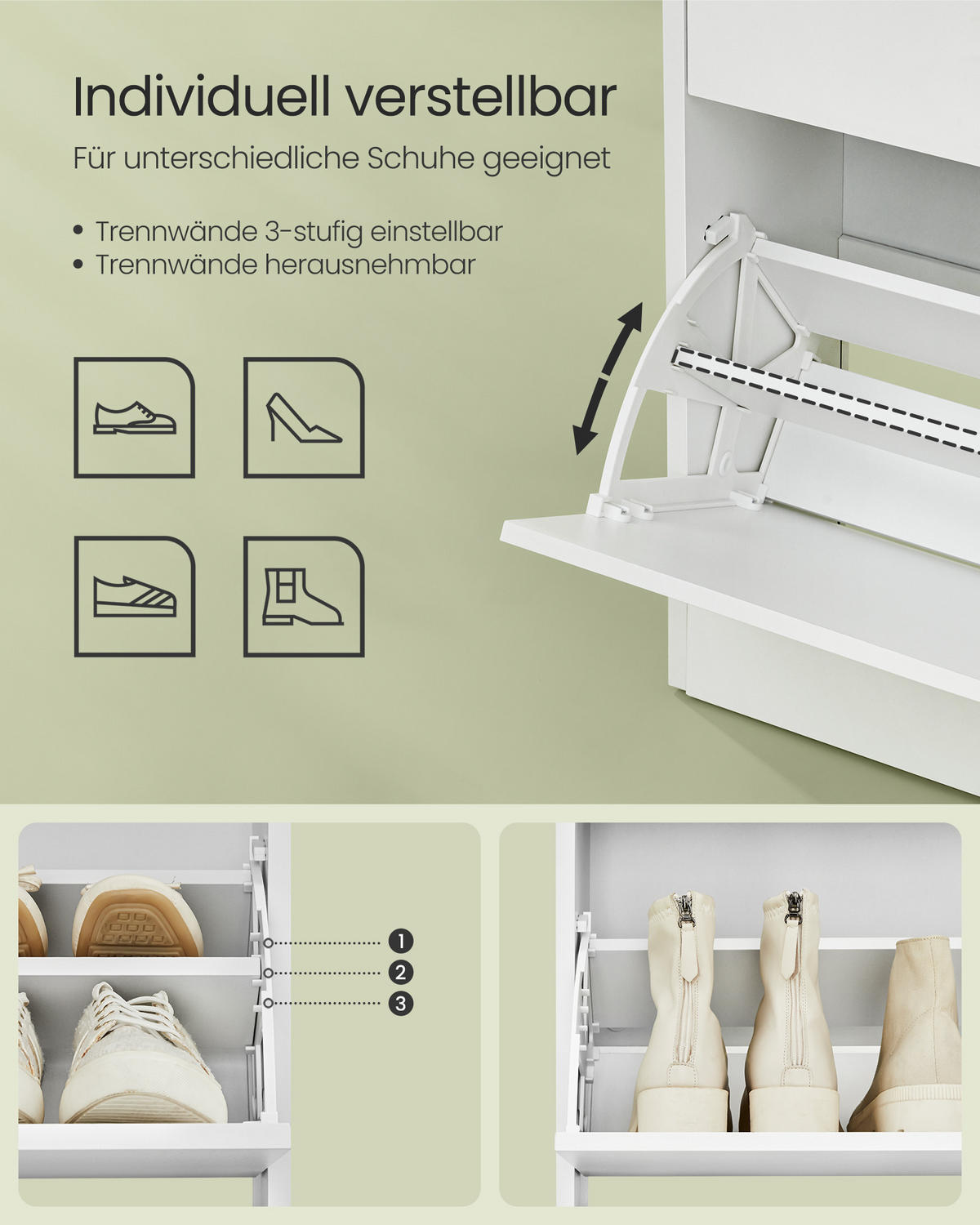 SCHUHSCHRANK Kobe - Weiß, Holzwerkstoff (24/102/80cm) - VASAGLE