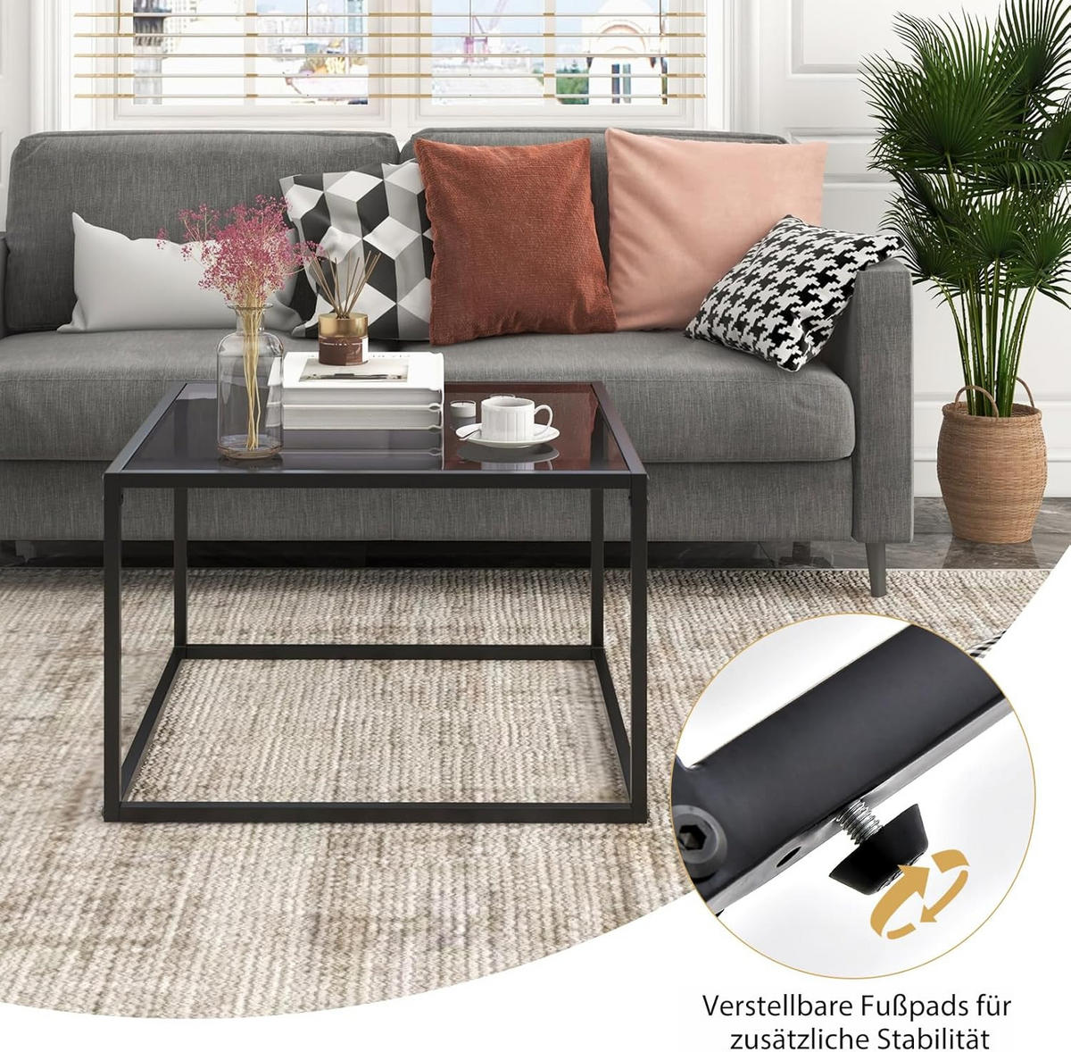 COUCHTISCH Glas Grau - Grau, Glas (70/70/45cm) - COSTWAY