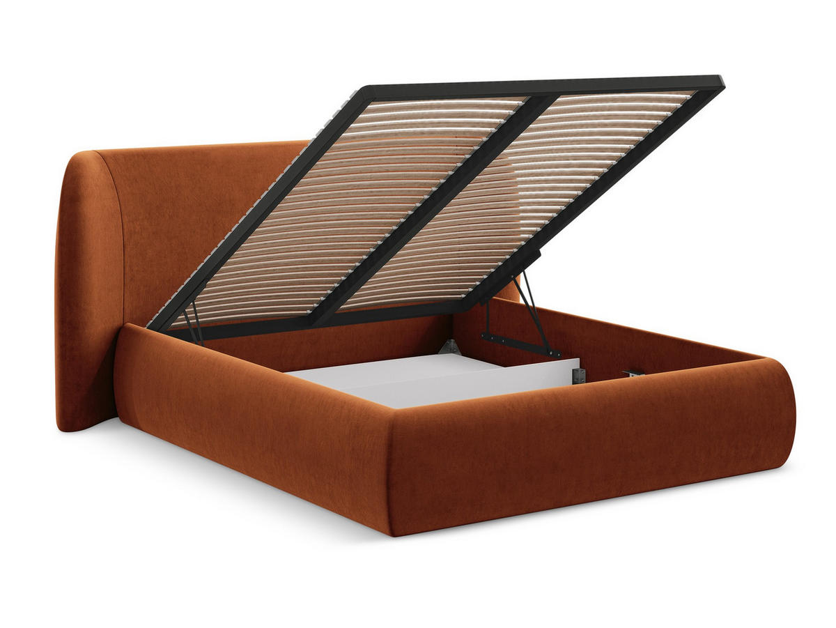 POLSTERBETT mit Bettkasten und Lattenrost 210x215 Orange - Terracotta/Schwarz, Kunststoff/Textil (160/200cm) - Makamii