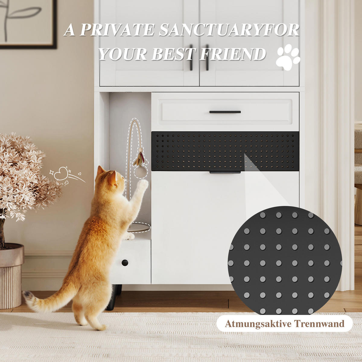 BUFFET Katzenmöbel Schrank MDF Katzenhaus Multifunktion Spielbereich verstellbare Böden Stauraum - Schwarz/Weiß, Holzwerkstoff/Metall (80/161/40cm) - EVRYAE
