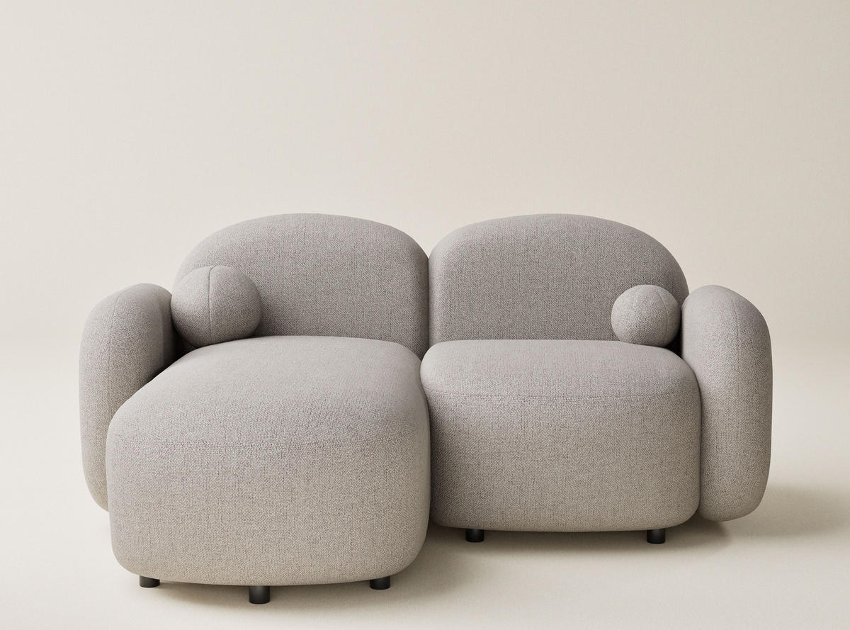 ECKSOFA Bahama Seidengrau Webstoff - Links Seite - Greige/Schwarz, Holz/Holzwerkstoff (146/190cm) - Maison de Reve