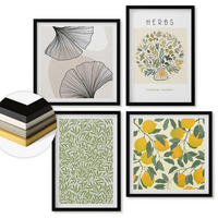 WANDBILDER 4er-Set - 50x50 cm & 40x60 cm Schwarzer Rahmen - Zitronenkräuter und -blätter - Schwarz, Kunststoff (50/50cm) - ArtPrintCave