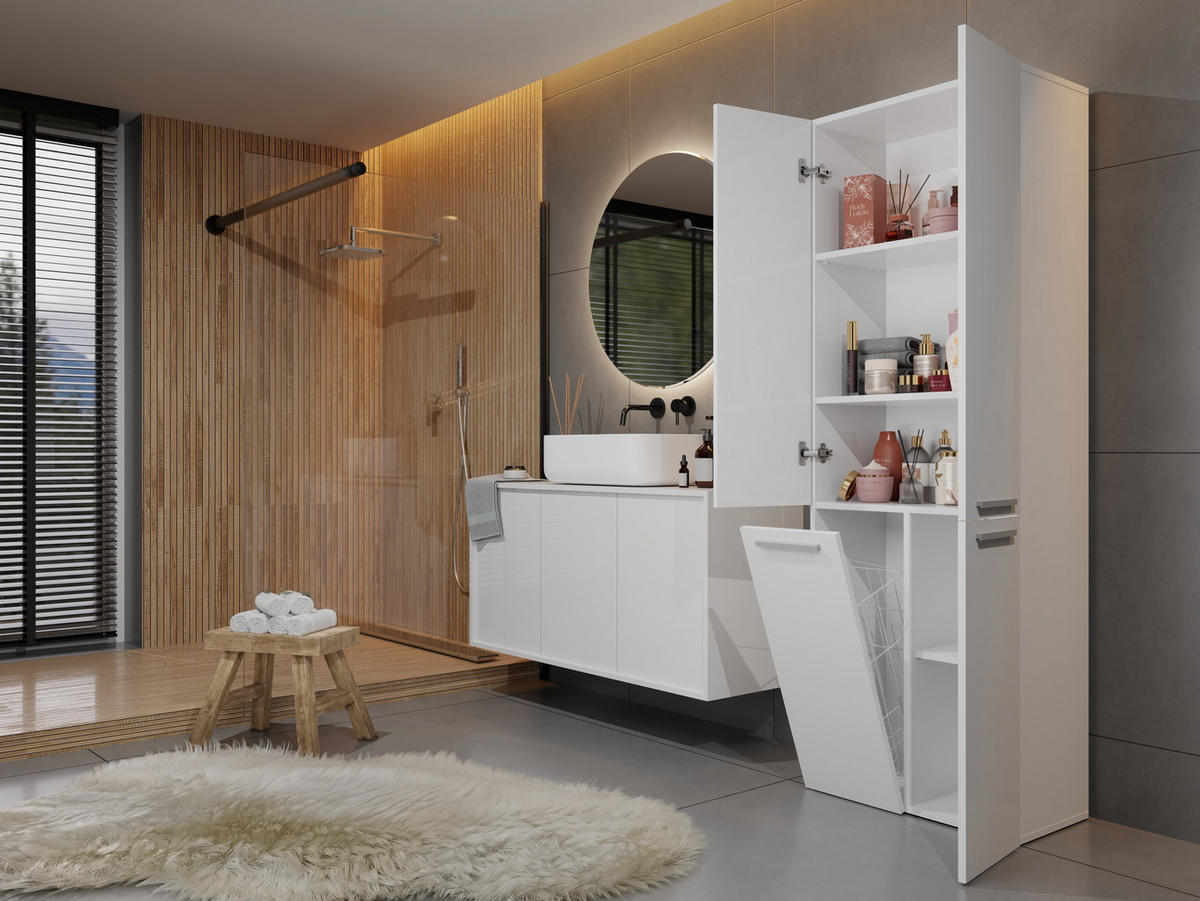 BAD Hochschrank Benni - Weiß, Holzwerkstoff (60/174/30cm) - kommodly