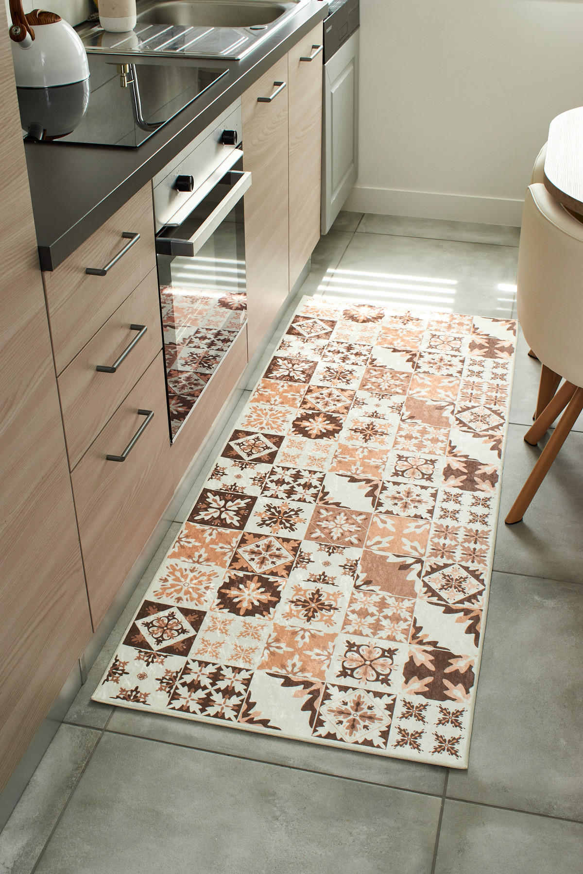 KÜCHENTEPPICH mit orangefarbenem Zementfliesenmuster Azulejo 70x180 cm - Orange, Textil (70/180cm) - Nazar Rugs