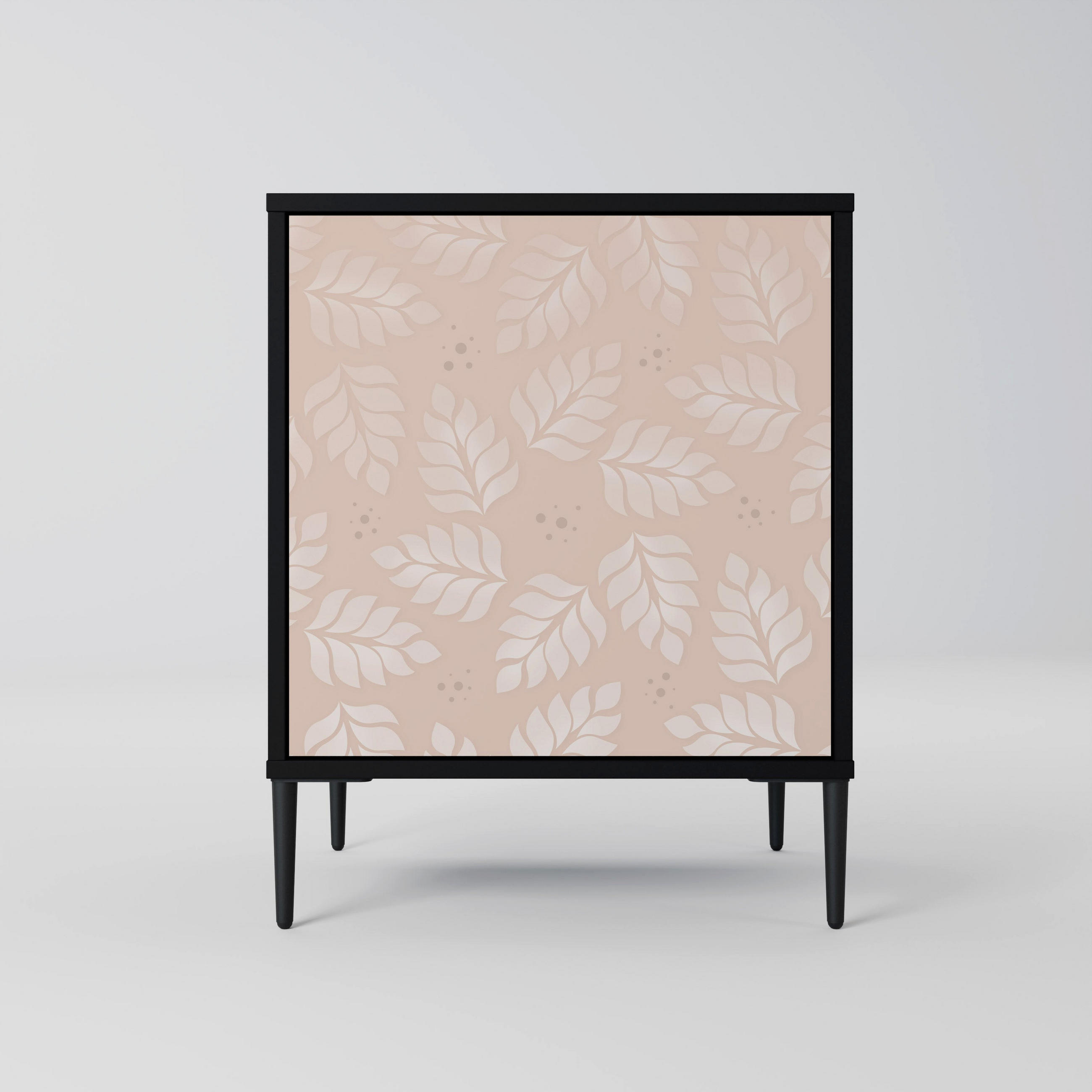 SIDEBOARD LEAVES ON BEIGE, Schwarz, 57,5x42x72,5 cm, Schwarze Metallfüße - Multicolor/Schwarz, Holzwerkstoff/Metall (57.5/72.5/42cm) - SpaceRebels