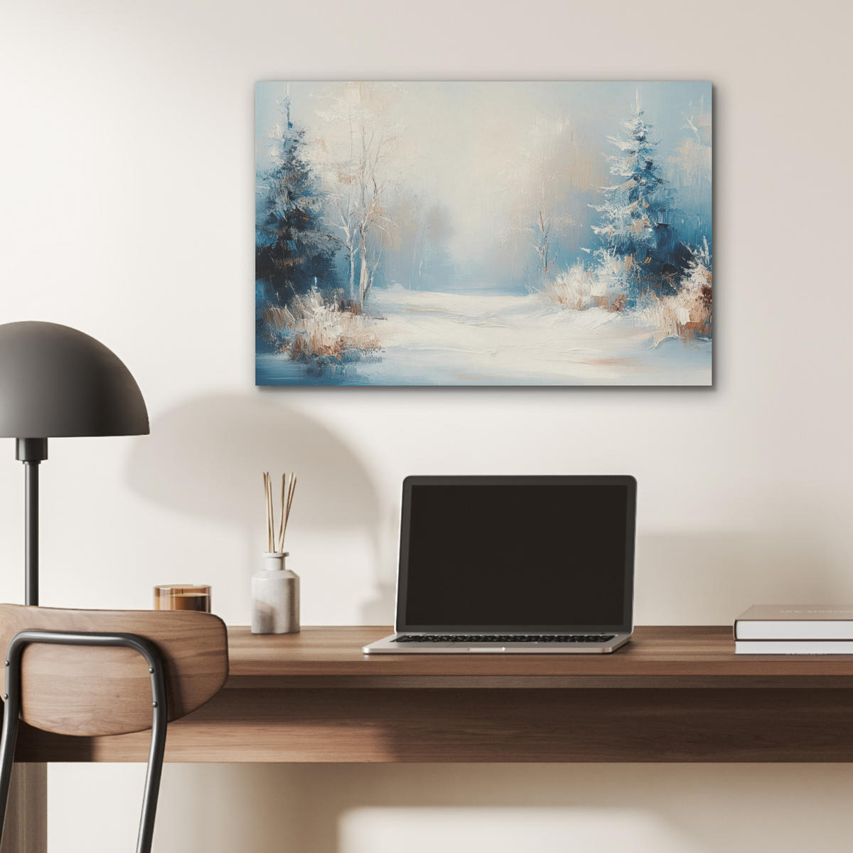 AKUSTIKBILD Wald - Winter - Natur - Abstrakt - Schnee Wanddeko 70x50 cm - Weiß, Kunststoff (70/50/0.9cm) - MuchoWow