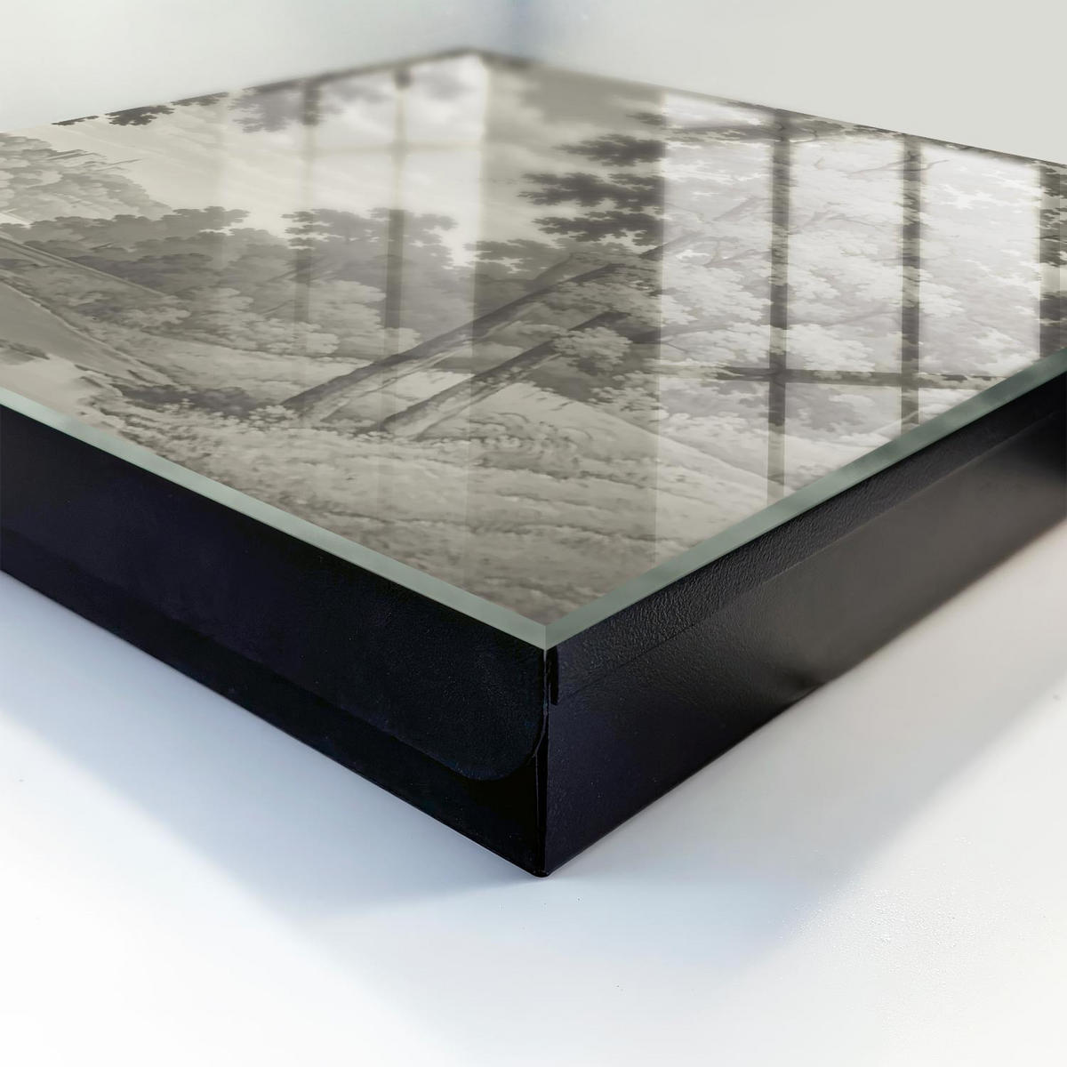 SCHLÜSSELBOX Schwarz 30x30 cm- Türöffnung nach rechts - Eine friedliche Landschaft - Grau, Metall (30/30/5cm) - TULUP