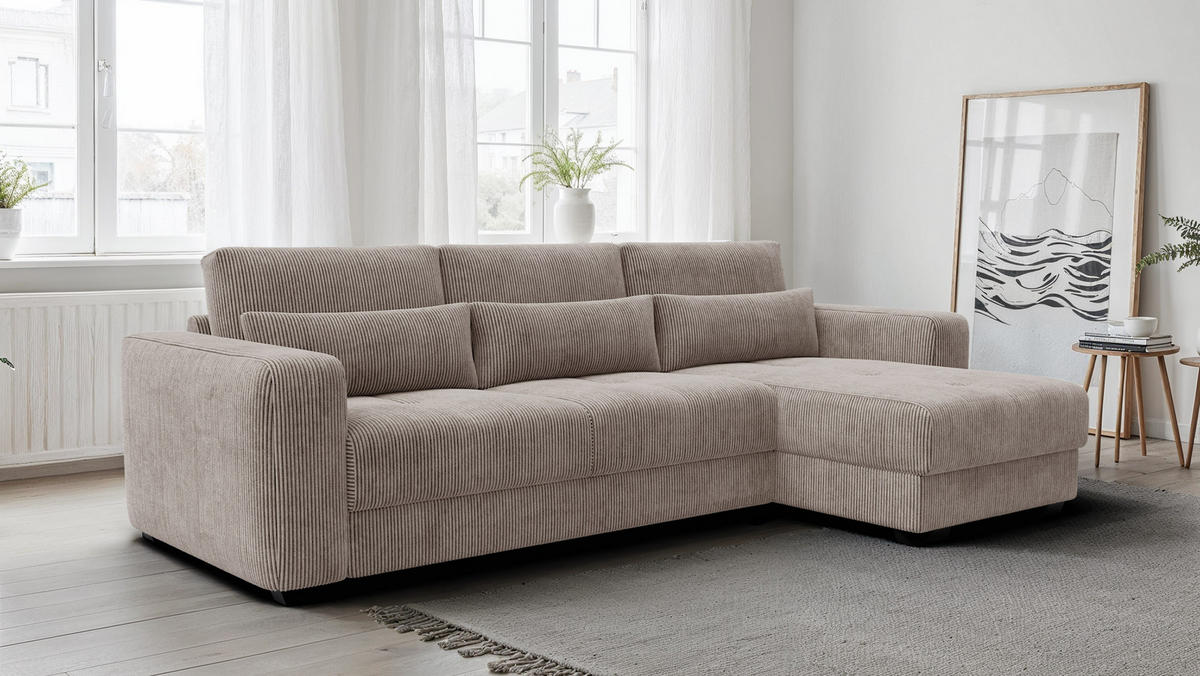 ECKSOFA OLI 4-Sitzer rechts, taupe - Taupe, Holz/Textil (295/172cm) - Courtois Laville
