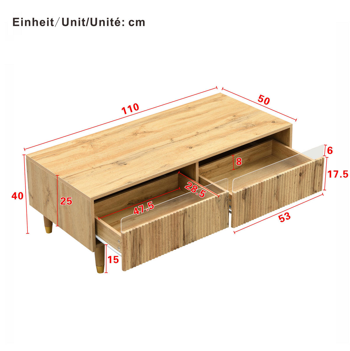 OBÝVACÍ sestava s TV stolkem 178/35/45 cm a konferenčním stolkem 110/50/40 cm s LED a úložným prostorem, Dekor dřeva - přírodní, kompozitní dřevo (178/45/35cm) - Redom