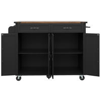 KÜCHENINSEL 140x73x93cm Schwarz mit Klapptisch & Rädern - Schwarz, Holzwerkstoff (140/93/73cm) - Modfu