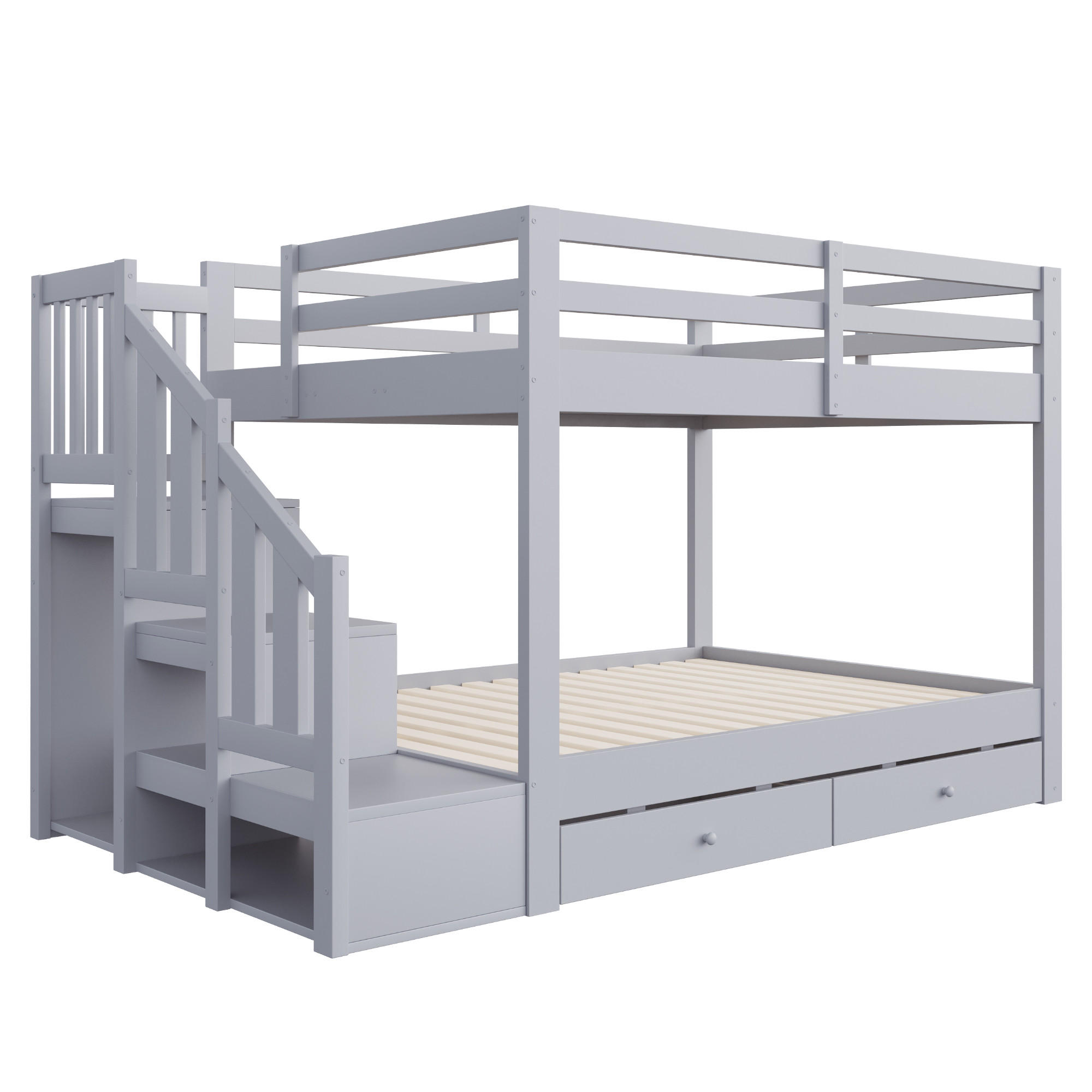 ETAGENBETT 140/200 cm mit Aufbewahrungsleiter und Schubladen, DE-41614, in Grau - Grau, Holzwerkstoff (90/200cm) - ComfortXL