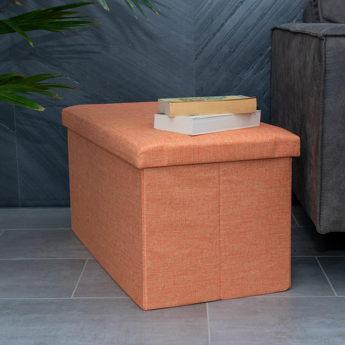 SITZBANK Faltbar in Leinen Optik 78/38/38 cm (Orange) - Orange, Textil (78/38/38cm) - Intirilife