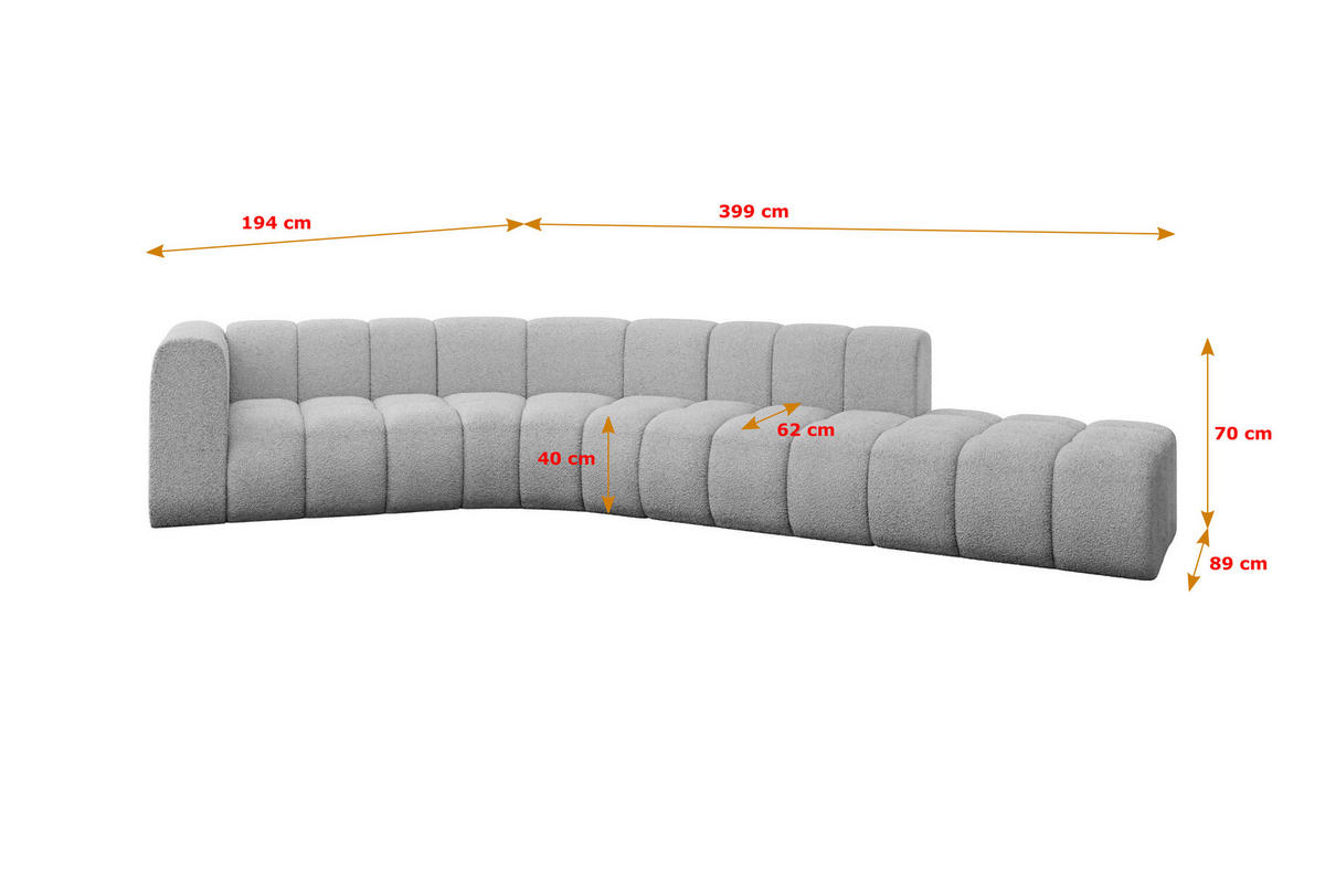 ECKSOFA modulares Sofa Tilmo-L1 - 399x194x70 cm Hellgrau - Hellgrau, Holzwerkstoff/Textil (399/194cm) - ALTDECOR
