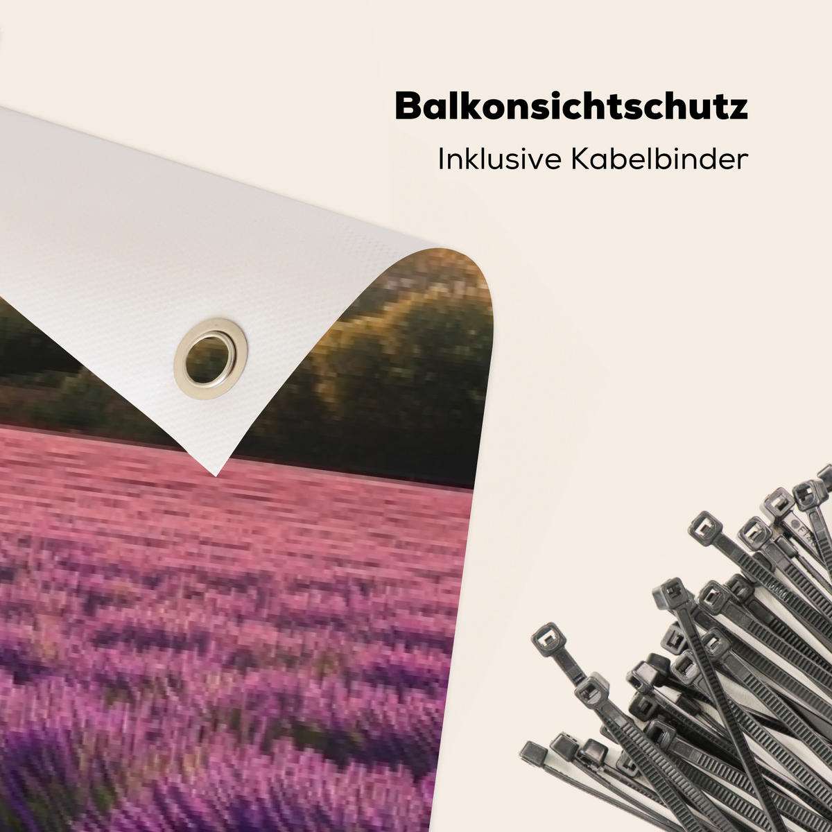 BALKON-SICHTSCHUTZ Lavendelfeld - Sonnenuntergang - Lila - Blumen - Violett, Kunststoff (500/80cm) - MuchoWow