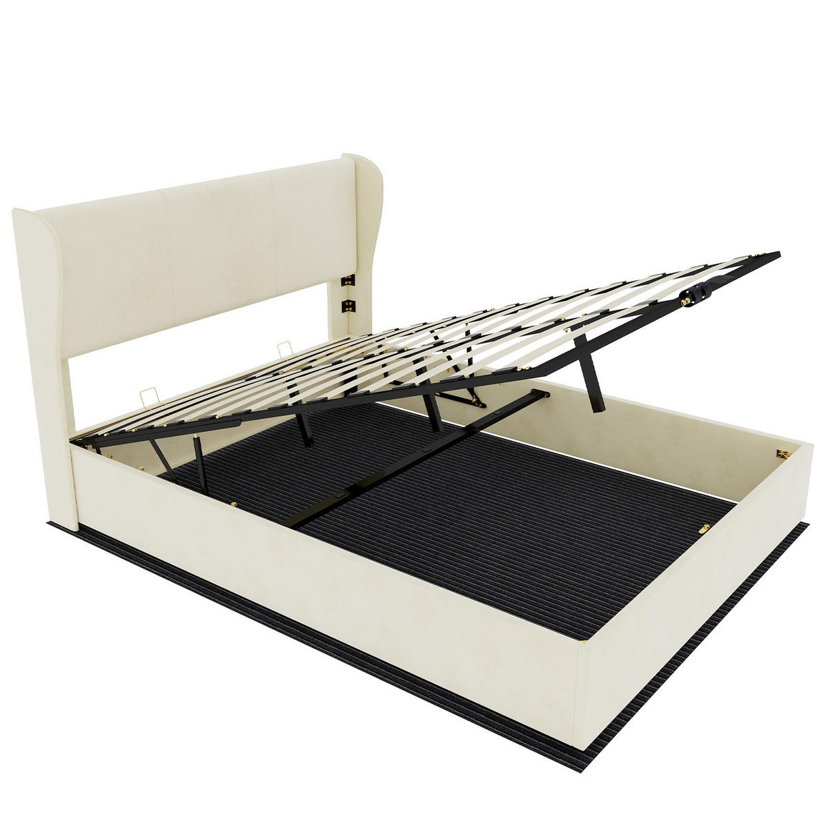 STAURAUMBETT 160/200 cm DE-32993 mit Gaslift-Stauraum und Matratze Beige - Beige, Metall (160/200cm) - ComfortXL