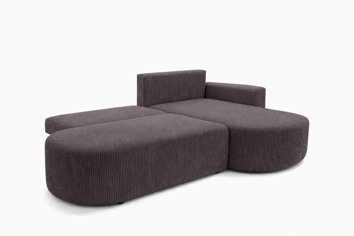 ECKSOFA Mit Schlaffunktion Und Bettkasten, Cordstoff Poso, Dunkelgrau, Rechts, ROUND ONE OPEN XL - Dunkelgrau, Holz (262/175cm) - Kaiser Möbel