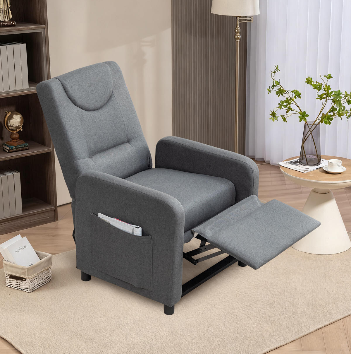 RELAXSESSEL Leinen mit verstellbarer Rückenlehne, Fußstütze 76,5/67,5/95,5 cm Dunkelgrau - Grau, Kunststoff (67.5/95.5/76.5cm) - Redom