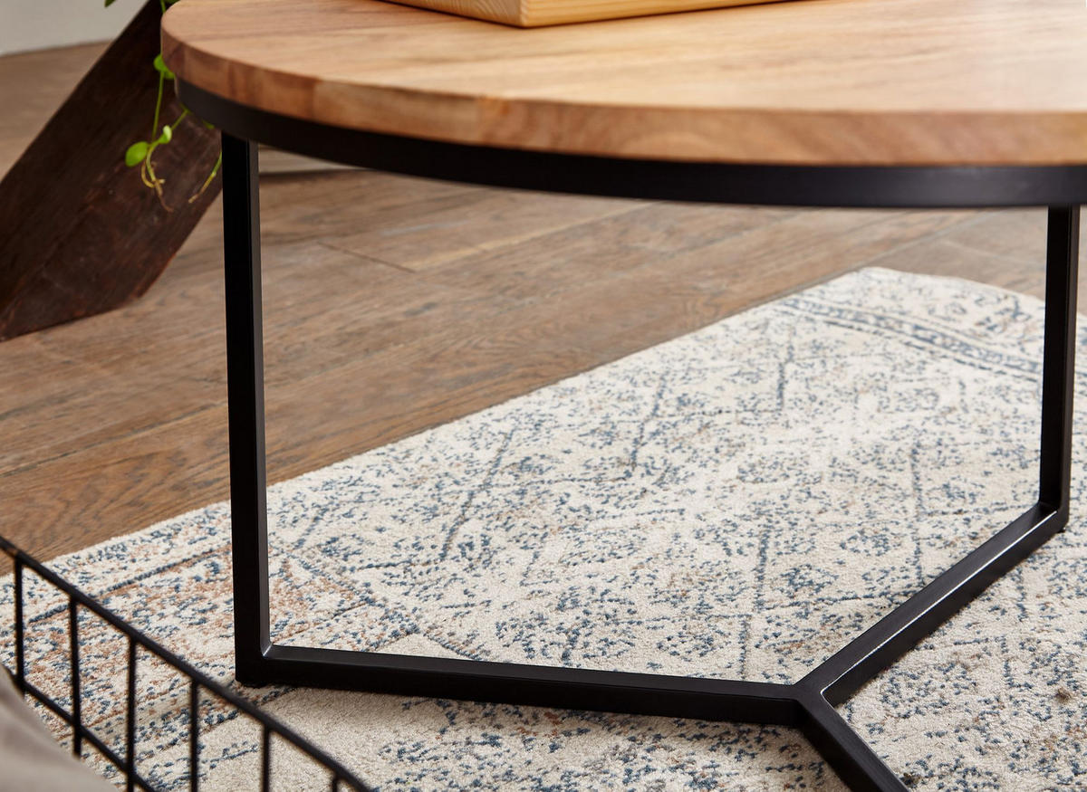 COUCHTISCH aus Akazienholz mit robustem Eisengestell und integriertem Stauraum - Beige/Schwarz, Holz/Metall (60/60/38cm) - KADIMA DESIGN
