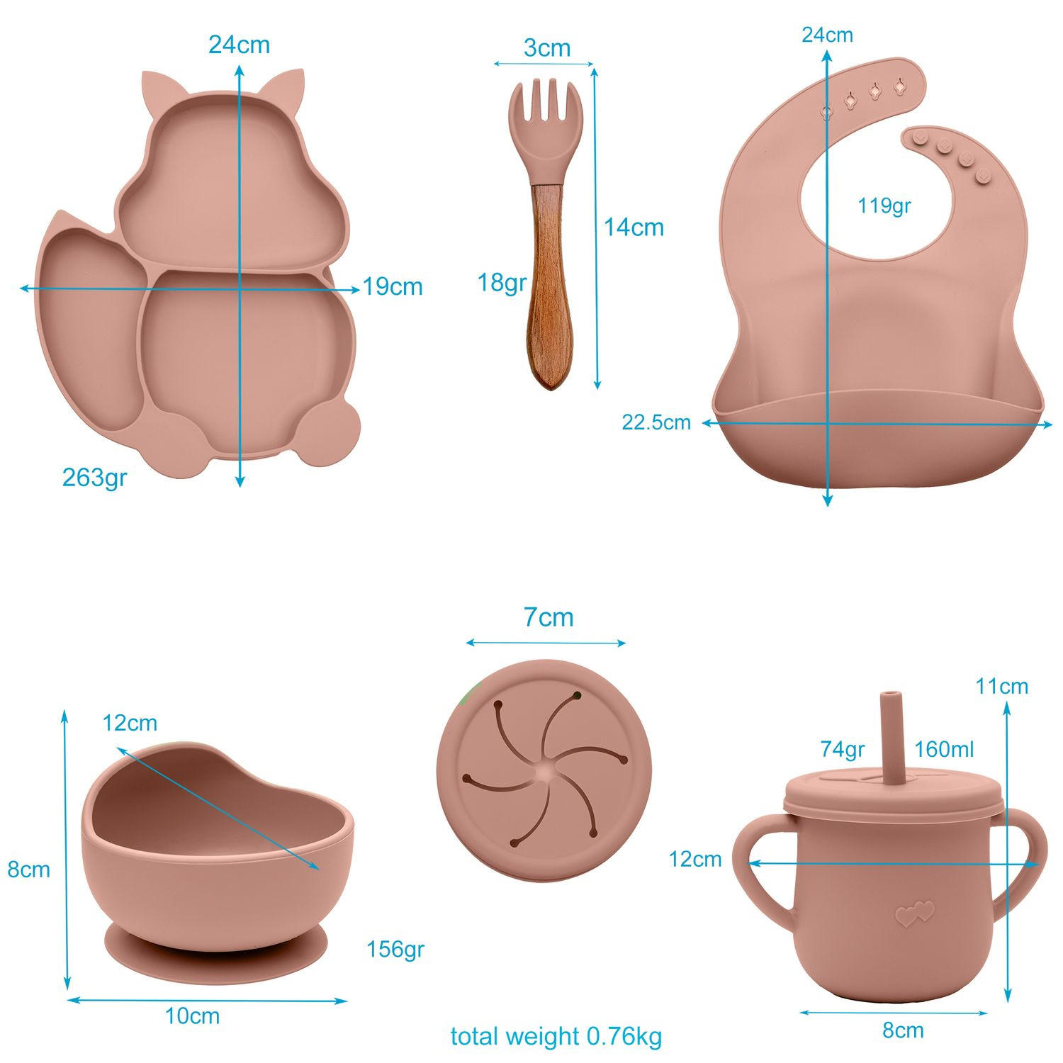 BABY KINDER GESCHIRR SET (8-tlg.) - Rosa, Kunststoff (19/4/24cm) - Intirilife