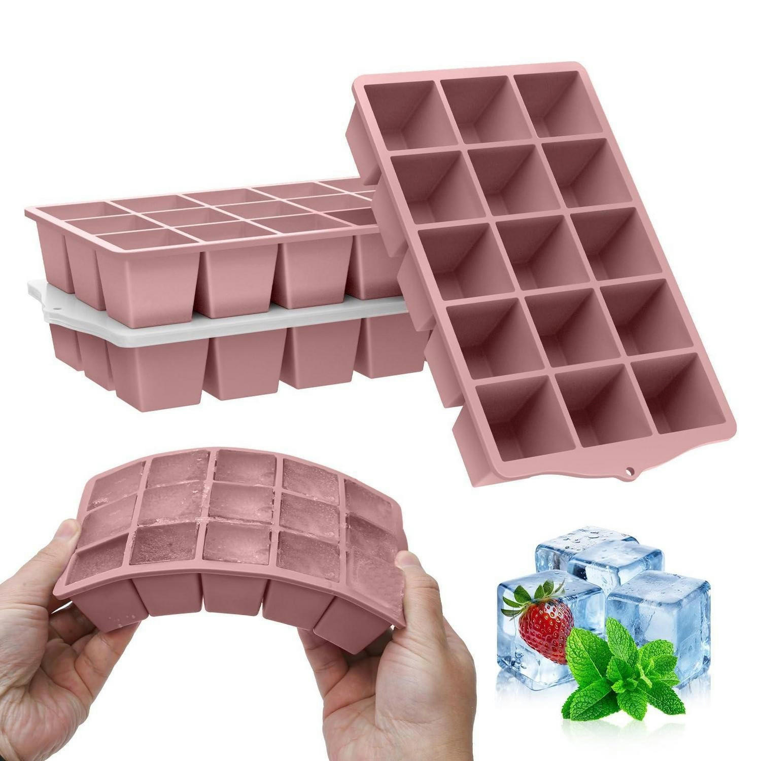 EISWÜRFELFORM Silikon mit Deckel Rosa 4 Stück - Rosa, Kunststoff (11/3.5/19cm)