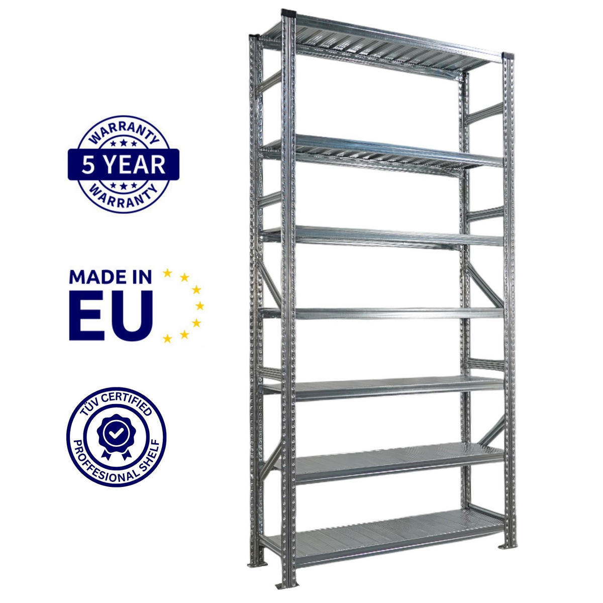 FACHBODENREGAL Proximo Stecksystem 250x480x50cm 7 Ebenen Beidseitig nutzbar Verzinkt - Silberfarben, Metall (480/250/50cm) - PROREGAL