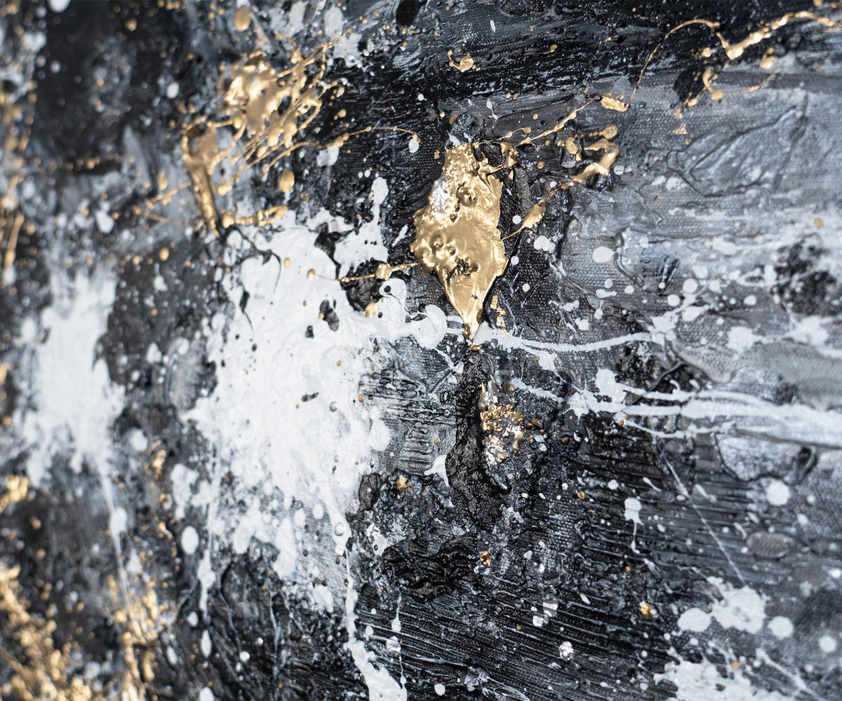 GEMÄLDE Tanz der Spritzer II Schattenfugenrahmen Gold 140x100 cm - Goldfarben, Holz (140/100cm) - YS-art gallery