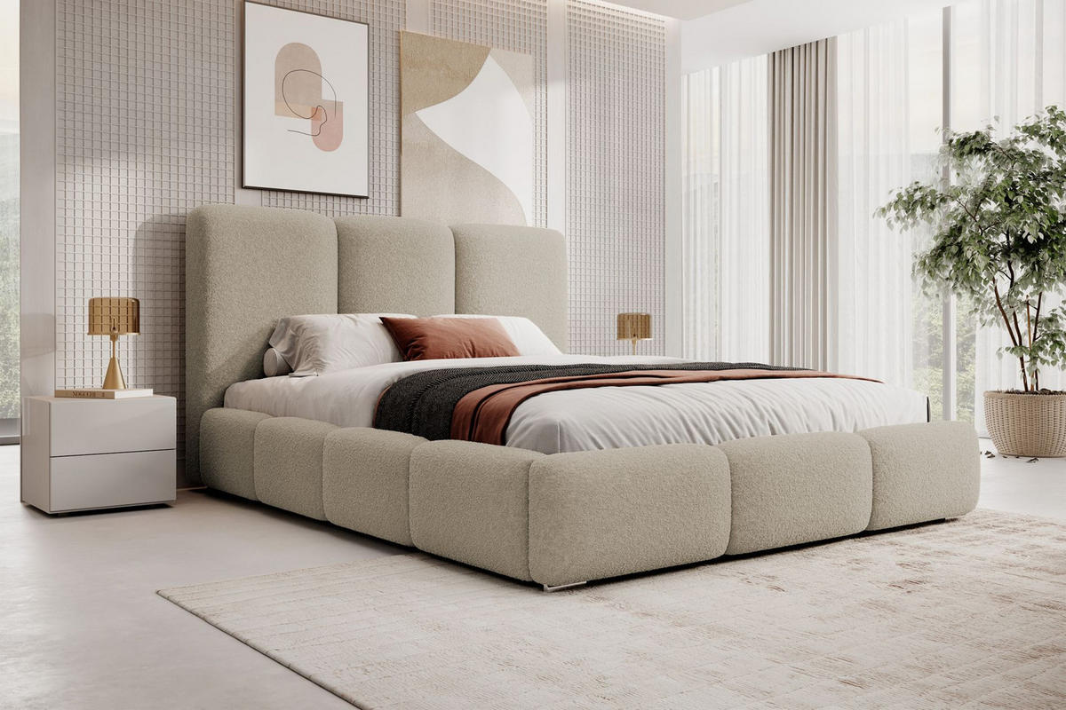 POLSTERBETT Bauro mit Bouclé-Bezug Hellbeige 160x200 cm - Ecru/Silberfarben, Textil (160/200cm) - Selsey