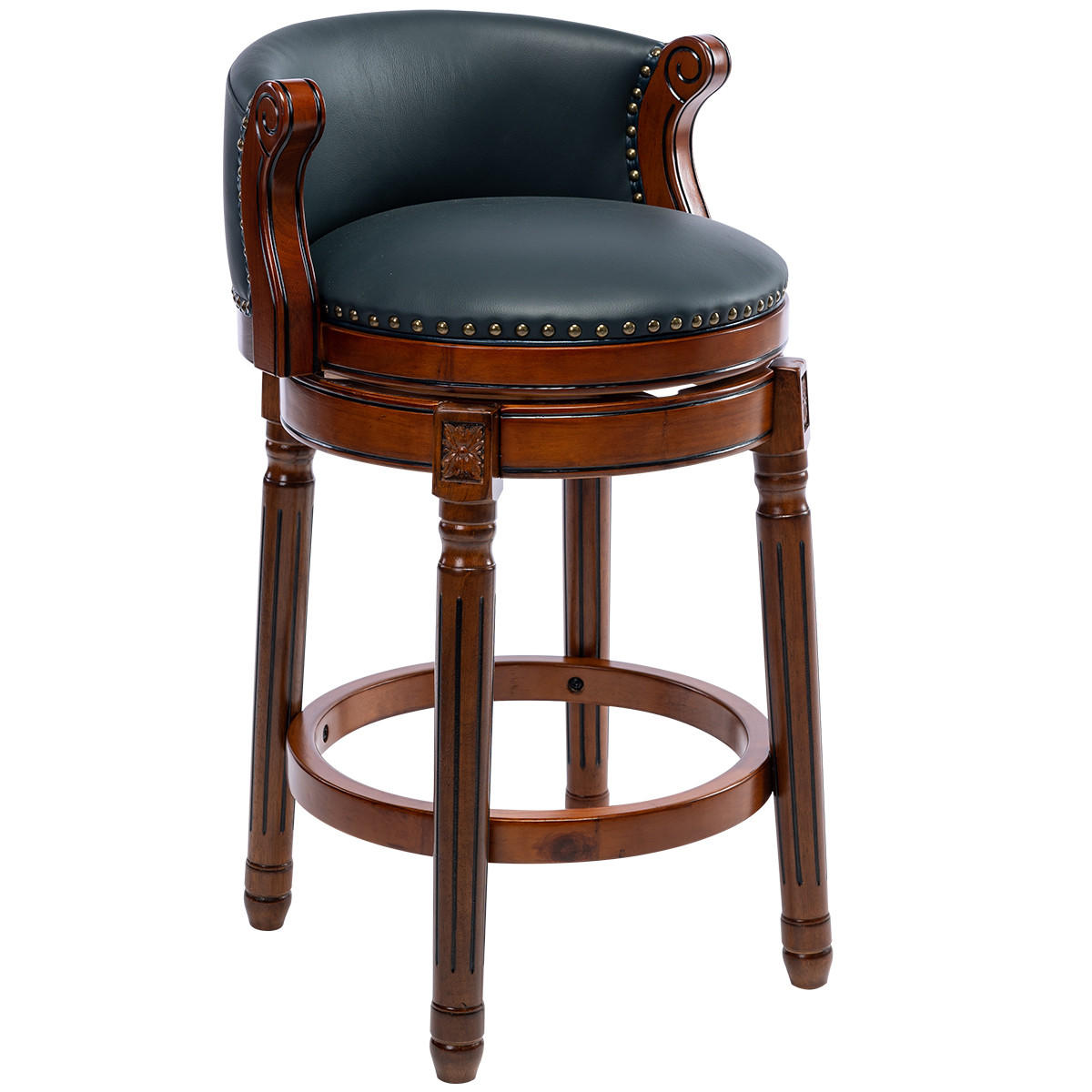 BARHOCKER 1er-Set Blau mit Echtleder und Rückenlehne - Blau, Holz (54.8/96/54.8cm) - PANGIVO
