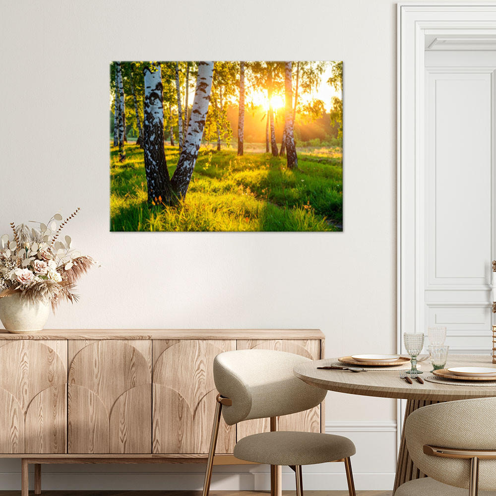 LEINWANDBILD Birkenwald Natur Landschaft 120x80cm - Grün, Textil (120/80cm) - Feeby