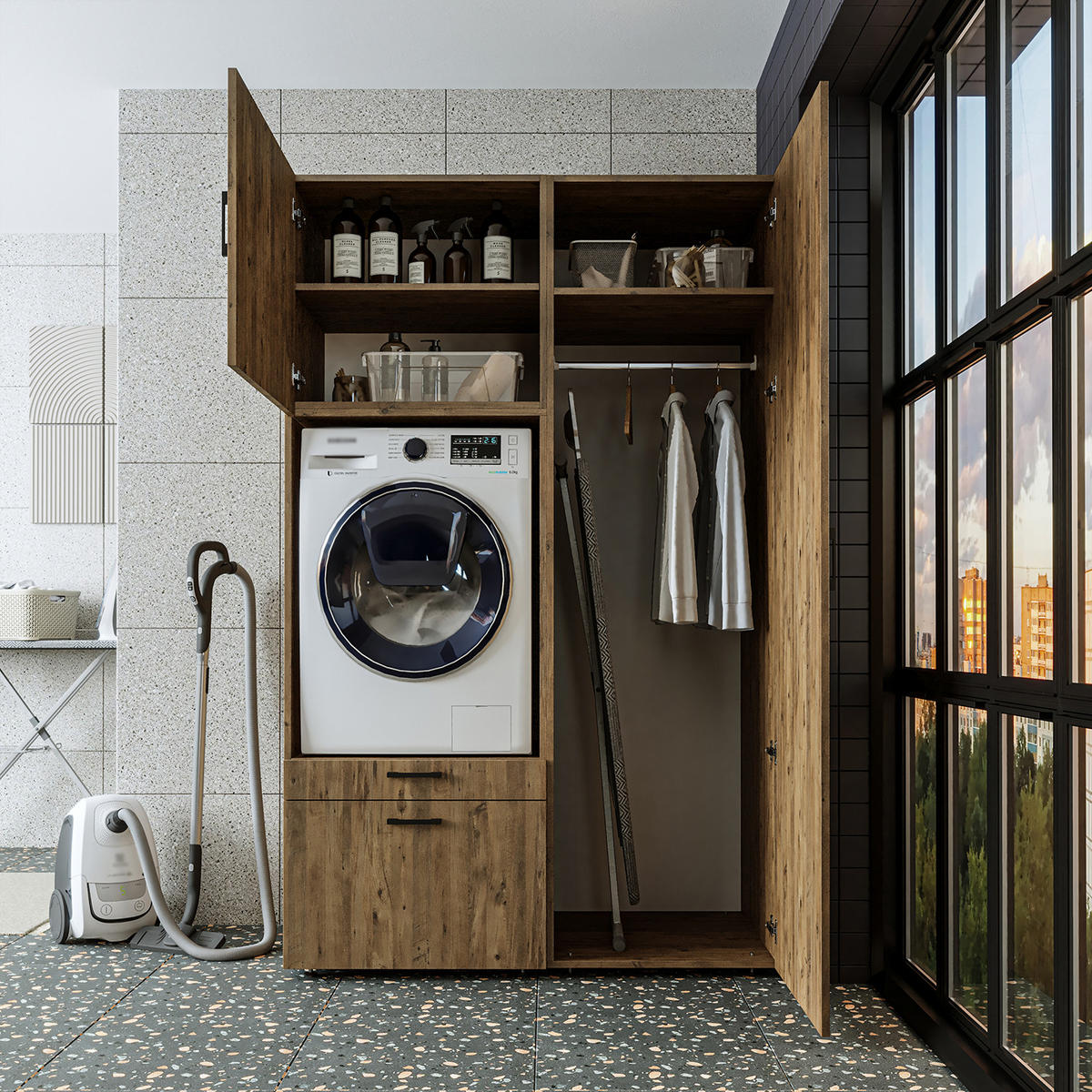 WASCHMASCHINENSCHRANK Serie 2 127cm Breit, 205cm Hoch - Eichefarben, Holzwerkstoff (127/205/67cm)