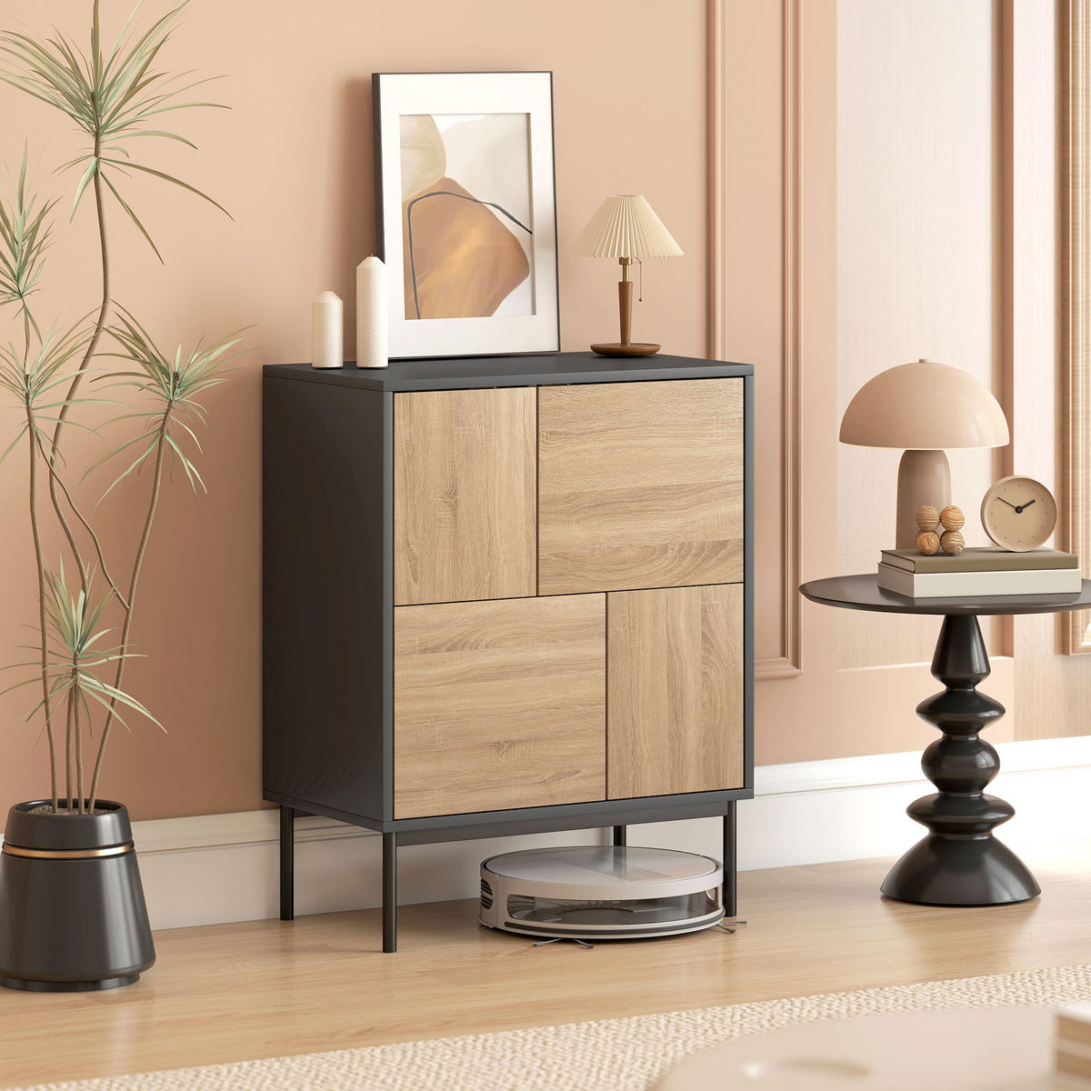 SIDEBOARD Kommode mit Push-to-Open-Türen Metallbeine Küchenschrank Schwarz - Schwarz/Naturfarben, Holzwerkstoff/Metall (35/78/60cm) - HOMCOM