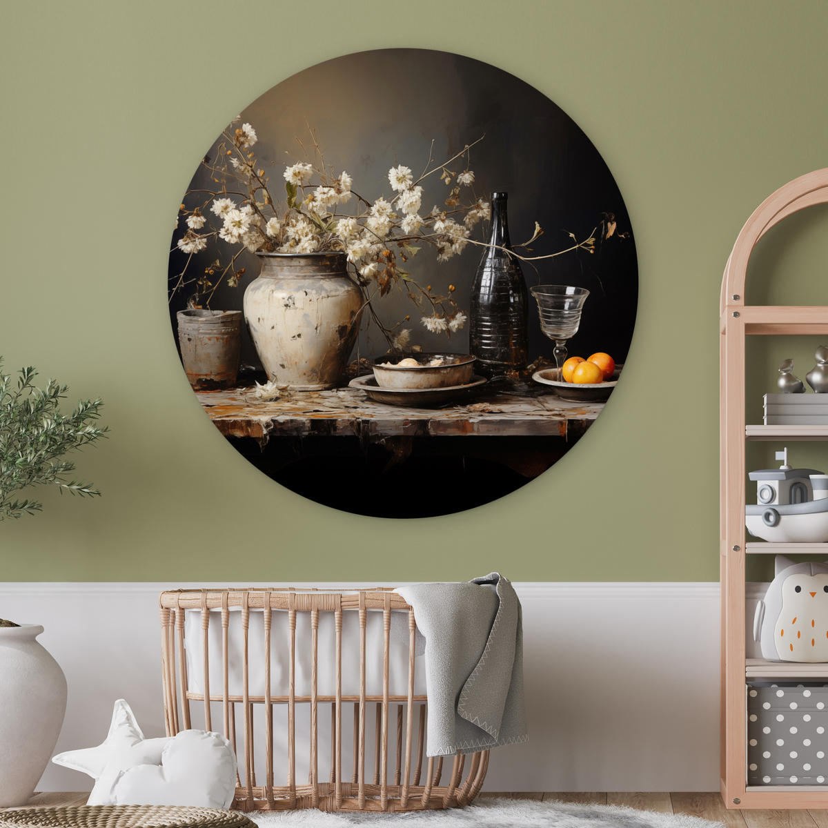 WANDBILD Stilleben - Blumen - Blumenstrauß - Vase - Wein 150x150 cm - Mokka, Kunststoff (150/150cm) - MuchoWow