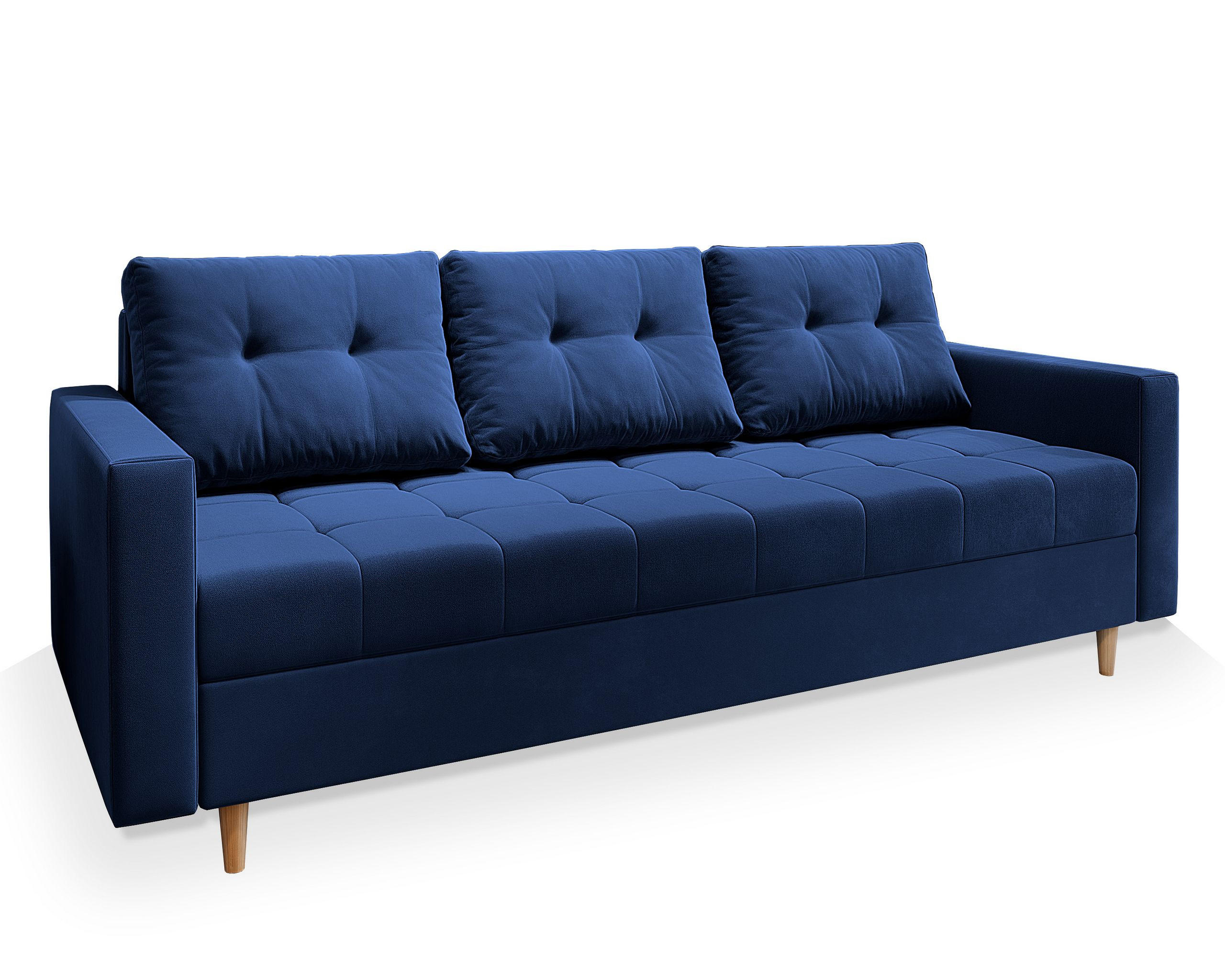 BETTSOFA MILO Blau Plüsch-Stoff mit Schlaffunktion - Blau, Textil (220/93/87cm) - MASSENO