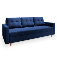 BETTSOFA MILO Blau Plüsch-Stoff mit Schlaffunktion - Blau, Textil (220/93/87cm) - MASSENO