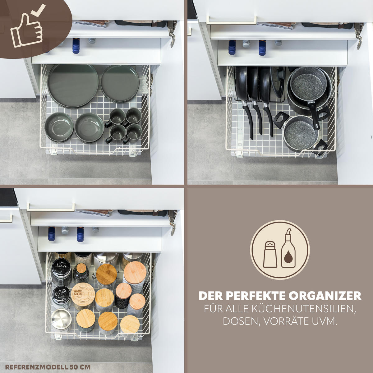 SCHRANK-KORBAUSZUG 30 cm, cremeweiß, Metall - Creme, Metall (30/23/50.5cm) - bremermann