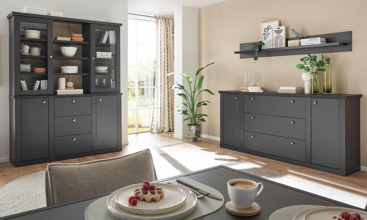 WANDBOARD schwarz matt, Wandregal 180 cm - Schwarz, Holzwerkstoff/Metall (180/25/22cm) - Furn.Design