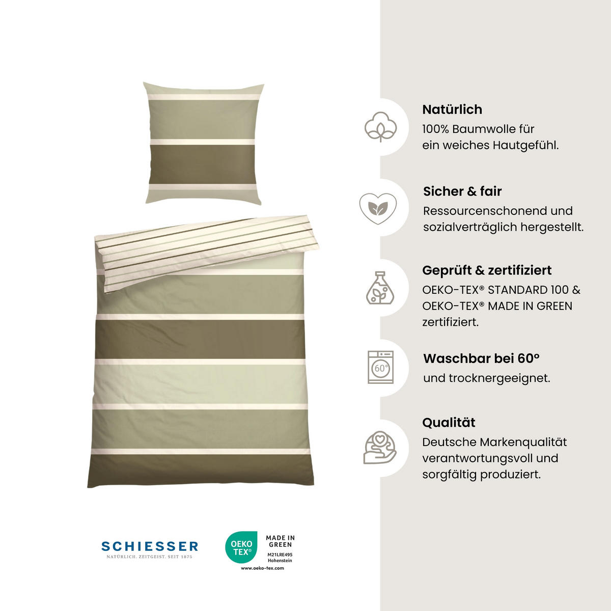 BETTWÄSCHESET Brody - Renforcé - 2-teilig - 135 x 200 cm - Grün - Grün, Textil (135/200cm) - SCHIESSER