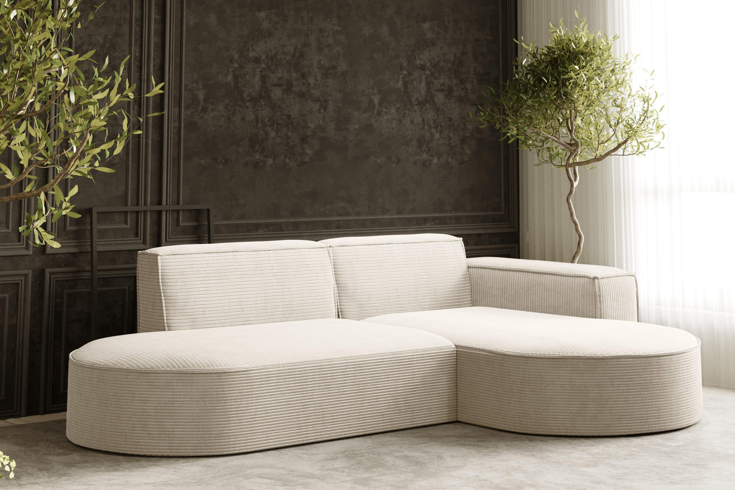ECKSOFA Modena Studio, Cord Stoff Ecru Rechts - Ecru, Holzwerkstoff/Textil (236/165cm) - Kaiser Möbel