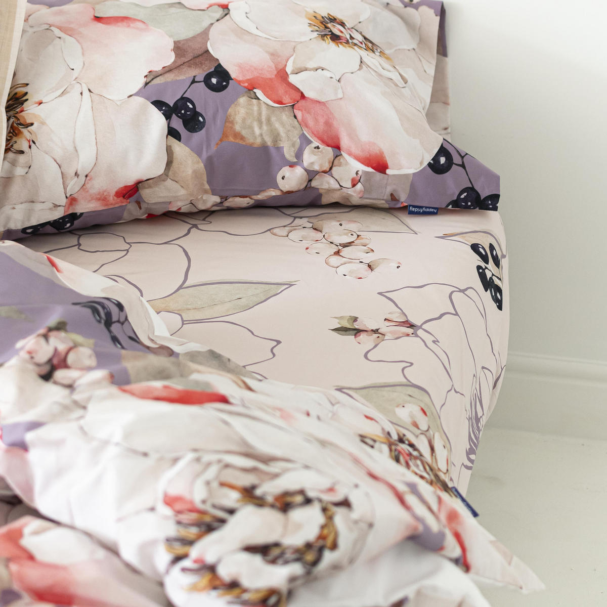 SPANNBETTLAKEN White peonies 105x200x32 cm (Bett 105) - Multicolor, Textil (105/200cm) - Happy Friday