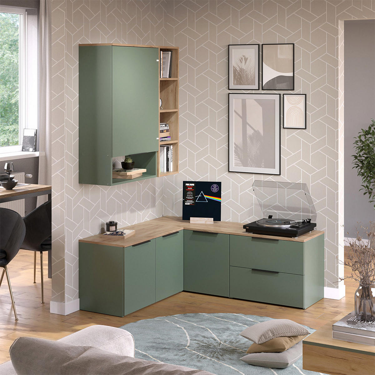 ŽIVÁ STĚNA Wido Zelená - Sonoma dub/zelená barva, kompozitní dřevo (80/50/40cm) - Vicco