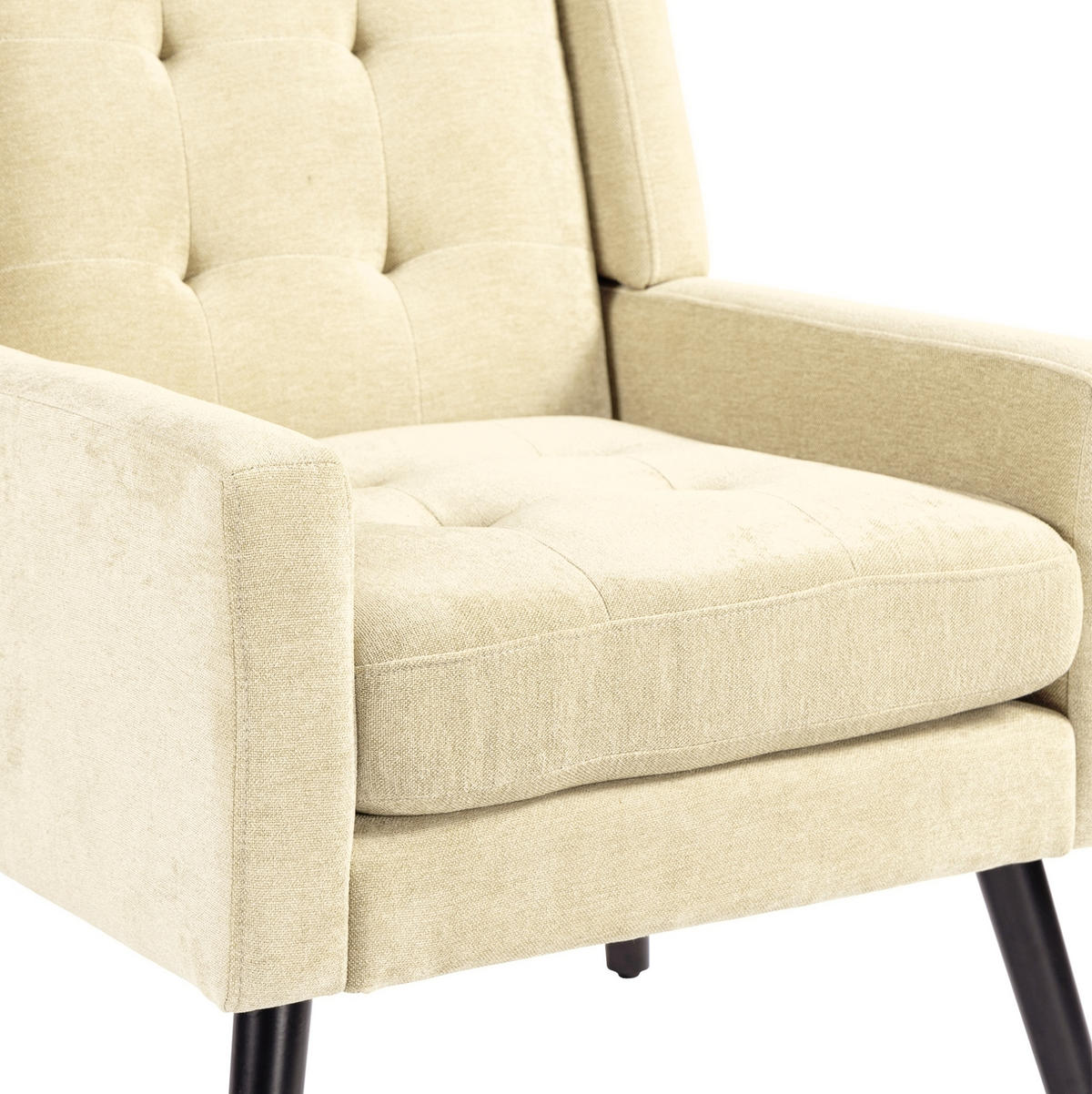 SESSEL 76/68/88 cm beige aus Leinenstoff mit Tufting und Massivholzbeinen - Beige, Textil (76/88/68cm) - OKWISH