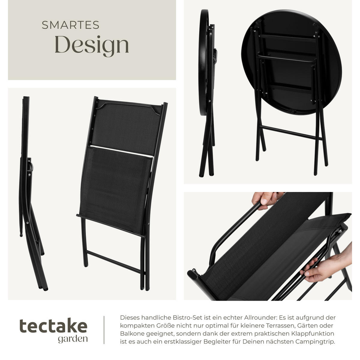 BISTRO-SET Düsseldorf,Tisch mit Sicherheitsglasplatte,schwarz - Schwarz, Naturmaterialien/Kunststoff - tectake