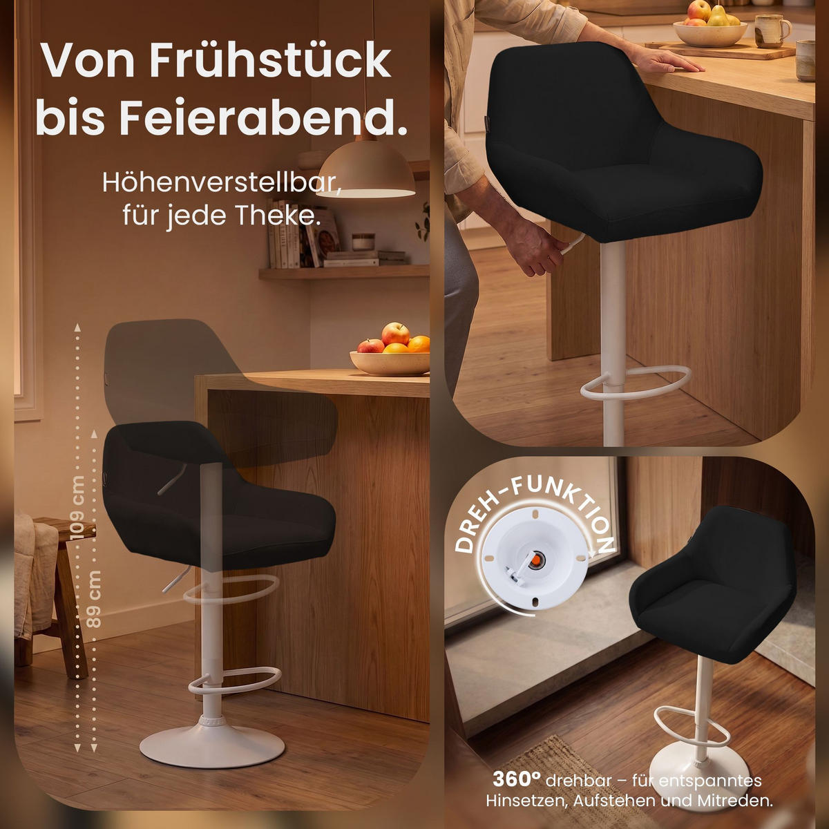 BARHOCKER 2 Stoff Schwarz - Schwarz/Weiß, Textil/Metall (51/89/52cm) - CLP