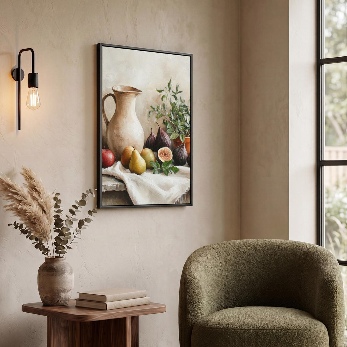 LEINWAND Bilder mit Rahmen - Obst - Kräuter - Ländlich - 60x80 - Naturfarben, Textil (60/80cm) - MuchoWow