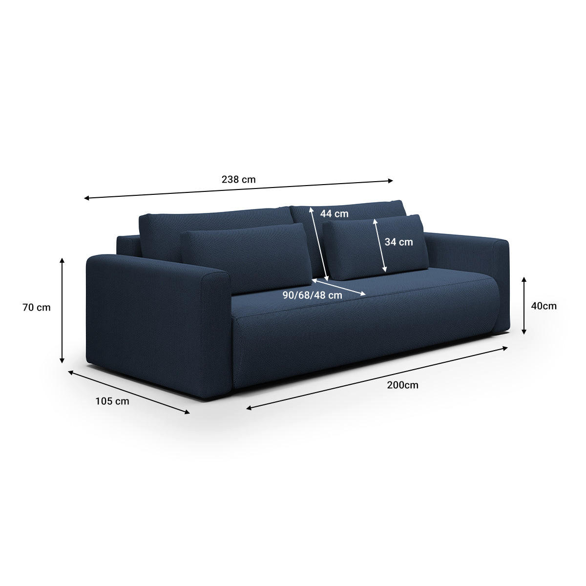 SOFA Evy 3 Sitzplätze Blau - Blau, Holz (238/82/105cm) - Petits-meubles