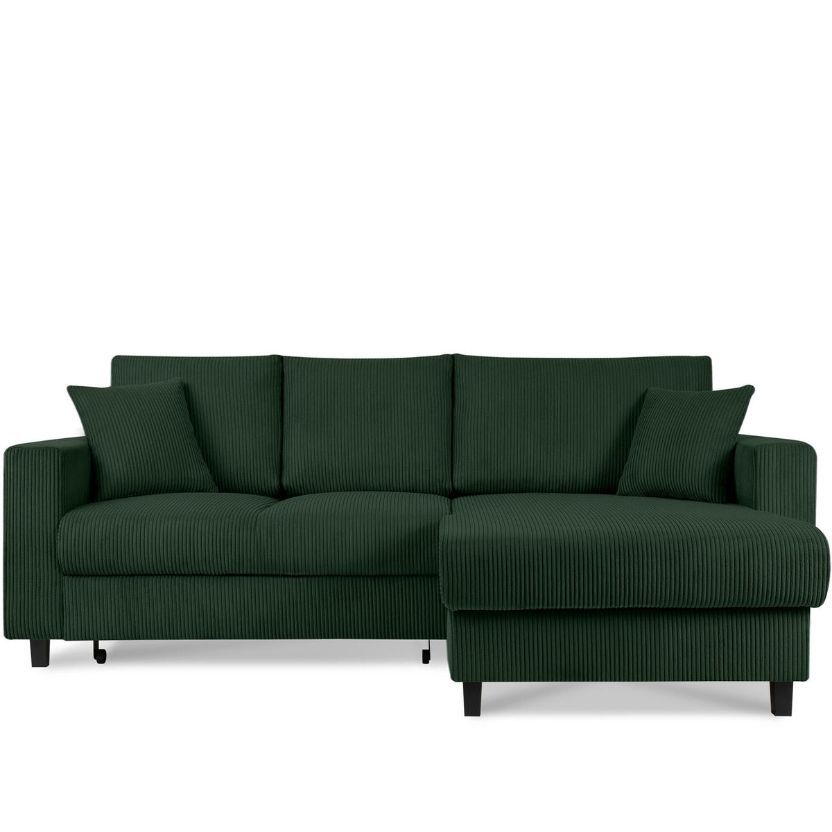 ECKSCHLAFSOFA EGRET Rechts mit Bettkasten, Cord-Stoff, dunkelgrün - Dunkelgrün, Textil (234/90cm) - KONSIMO®
