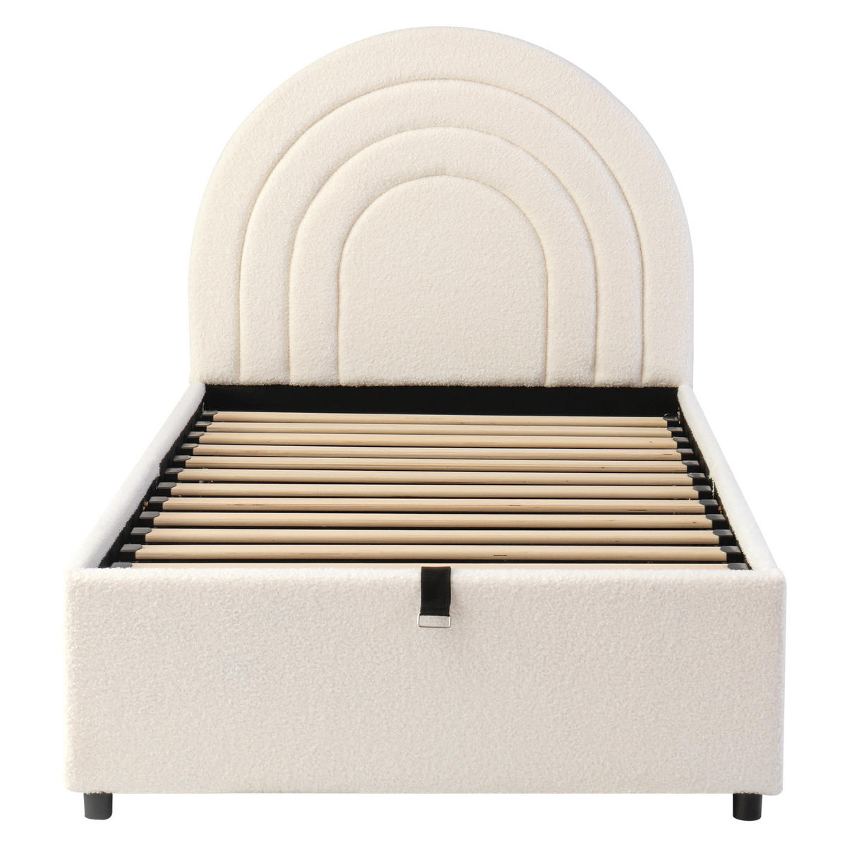 POLSTERBETT 90x200 Bouclé Lattenrost Kopfteil Beige - Beige, Holzwerkstoff - FLIEKS