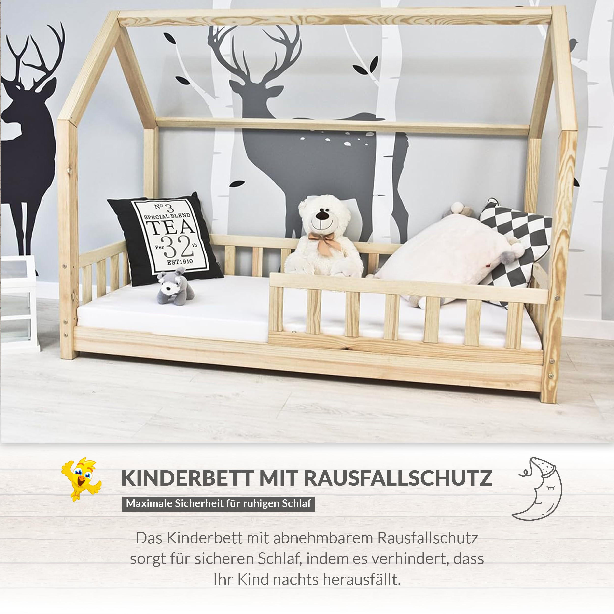 HAUBETT 90 x 200 cm mit Rausfallschutz, aus Massivholz Naturholz - Beige, Holz - Best for Kids