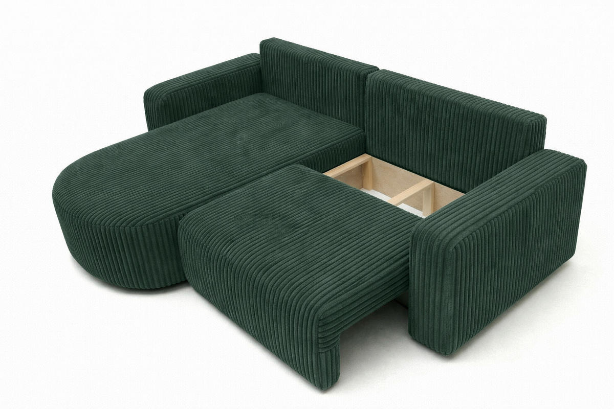 ECKSOFA Mit Schlaffunktion, Cordstoff Tilia, Grün, Links, ROUND ONE - Grün, Holz (244/175cm) - Kaiser Möbel