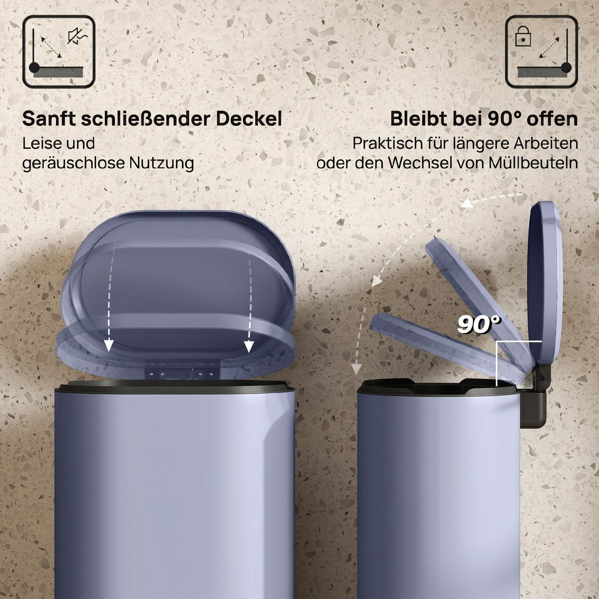 MÜLLEIMER Metall Kunststoff Grau - Grau, Metall (31/61/36.5cm) - HOMCOM